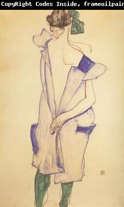 Egon Schiele Standing Girl in Blue Dress and Green Stockings.Back Viwe (mk12)